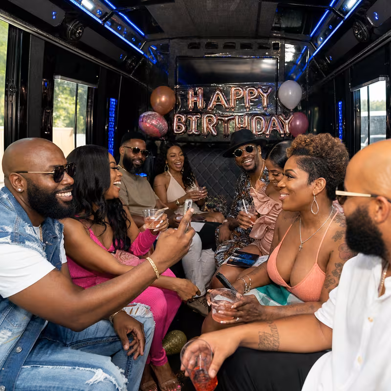 Black Mercedes Sprinter van staged for an New Orleans Birthday Transportation group