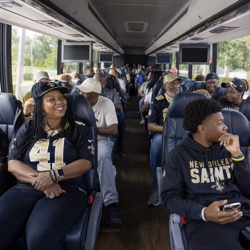 Passenger seating aboard a New Orleans party bus rental