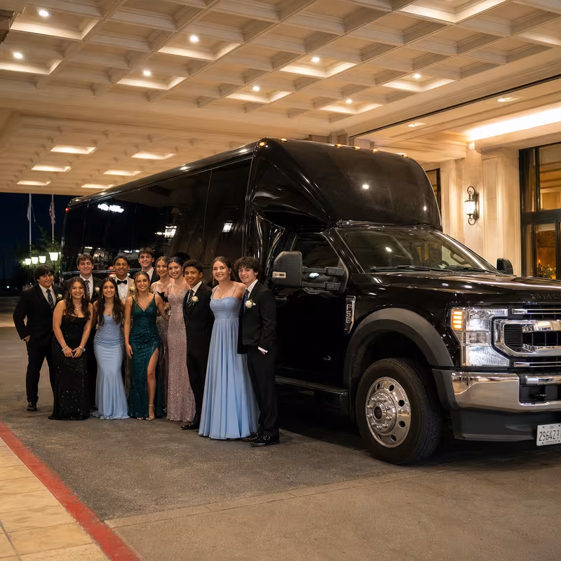 Party bus interior with wraparound leather seating and LED lighting in New Orleans